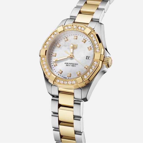 TAGHeuer Wmns Aquaracer Diamond 18kt TwoTone Watch - Picture 2 of 10